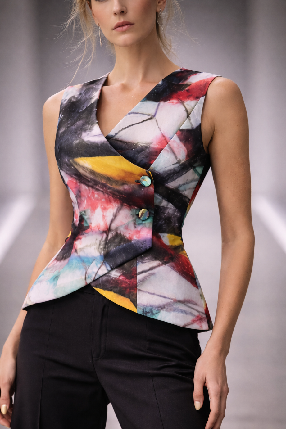 Structured Vest — white / black / red — DESANTOS